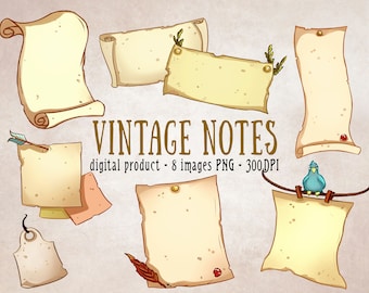 Vintage Paper Notes, Printable Sticky Notes, Scrapbooking Paper Notes, Digital Planner Sticker, Medieval Paper Notes, Scroll Sticky Notes