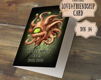 Folded Card Eyes For You, DnD Funny Love Card Printable, Printable Beholder Folded Card, Horror Love Card Folded, Funny Monster Love Card