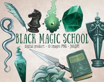 Black Magic School Clipart, Dark Magic Digital Scrapbooking Set, Dark Witchy Clipart, Occult Magic Printables, Dark Magic Decorative Prints