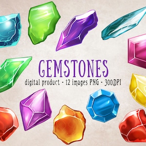 Gemstone Clipart, Jewel Clipart, Colorful Gems Scrapbooking, Hand drawn Gemstones PNG, Crystal and Jewellery Scrapbooking, Fantasy Gems