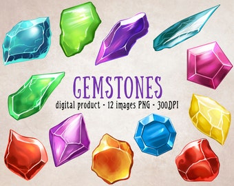 Gemstone Clipart, Jewel Clipart, Colorful Gems Scrapbooking, Hand drawn Gemstones PNG, Crystal and Jewellery Scrapbooking, Fantasy Gems
