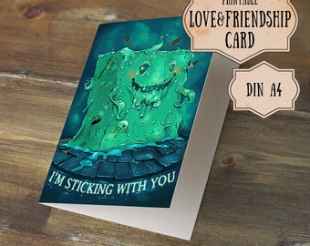 Printable Folded Love Card DnD Gelatinous Cube, Funny Monster Quote Card, DnD Funny Friendship Card, Slime Monster Love Card Download