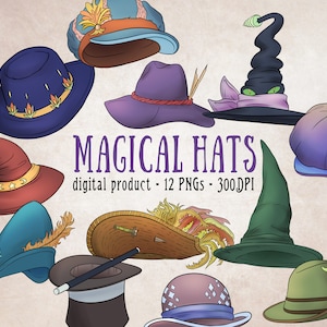 Hats Clipart, Magic Hat, Fantasy Hats PNG, Wizard Hat Clipart, Witch Hat Clipart, Pirate Hat Clipart, Digital Scrapbooking