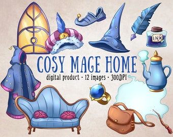 Wizardry Home Clipart, Cosy Home Clipart, School of Magic Clipart, Magical Home Scrapbooking, DnD Wizard Home, Magic Wizard Scrapbooking