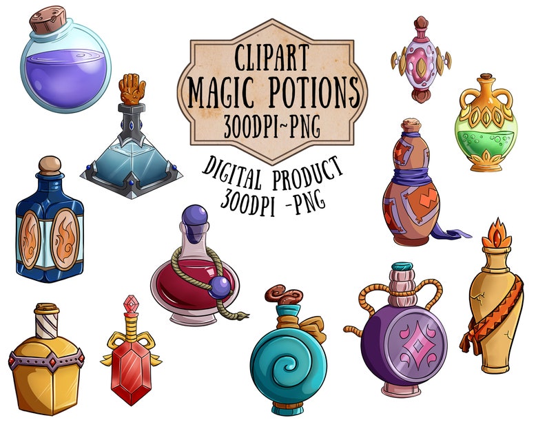 Magical Potions Clipart Printable Witchy Scrapbooking Magic | Etsy