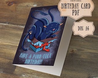 Nerdy Birthday Card Dungeons and Dragons Beast, Cat Lover Nerdy Humor Card, Printable DnD Birthday Card, Cat Lover DnD, Beast Card, PDF