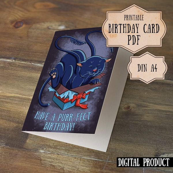 Nerdy Birthday Card Dungeons and Dragons Beast, Cat Lover Nerdy Humor Card, Printable DnD Birthday Card, Cat Lover DnD, Beast Card, PDF