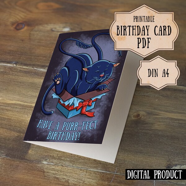 Nerdy Birthday Card Dungeons and Dragons Beast, Cat Lover Nerdy Humor Card, Printable DnD Birthday Card, Cat Lover DnD, Beast Card, PDF