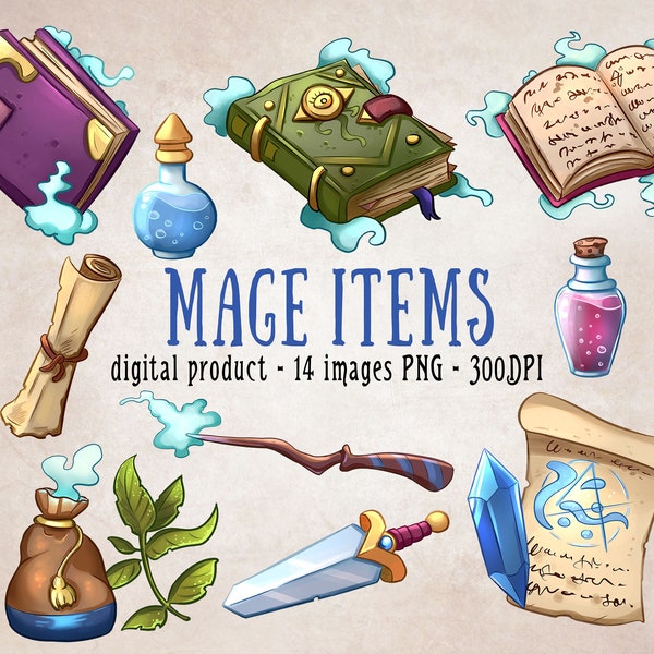 Wizard DnD Clipart, Mage Items, Wizardry Clipart, DnD Items, Mage Clipart, Magical Clipart, Spellbooks Clipart, Wizard Scrapbooking