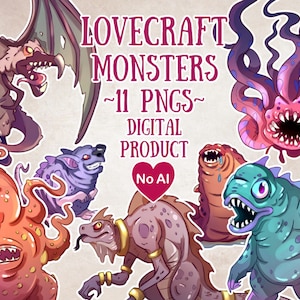 Cthulhu Monster Clipart, Lovecraft Monsters, Eldritch Horror PNG, Cthulhu Mythos, Call of Cthulhu RPG, Printable Cthulhu Monsters