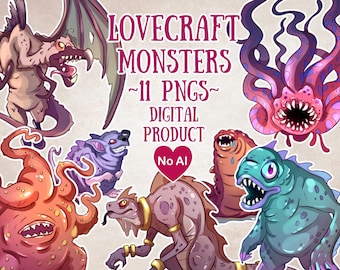 Cthulhu Monster Clipart, Lovecraft Monsters, Eldritch Horror PNG, Cthulhu Mythos, Call of Cthulhu RPG, Printable Cthulhu Monsters