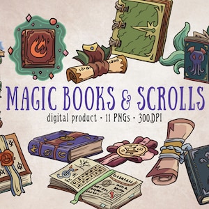 Magic Books Clipart, Book PNG, Wizard Clipart, Witch Clipart, Cthulhu Clipart, Scroll Clipart