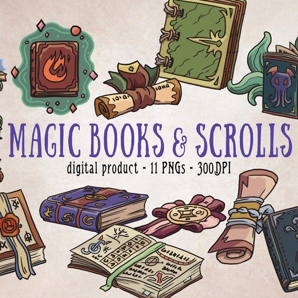 Magic Books Clipart, Book PNG, Wizard Clipart, Witch Clipart, Cthulhu Clipart, Scroll Clipart