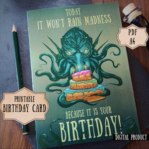 Cthulhu Geburtstagskarte, Lovecraft Geburtstagskarte, Nerdy Geburtstagskarte bedruckbar, Geek Humor Karte, Okkulte Geburtstagskarte, Geburtstags-Horror-Karte