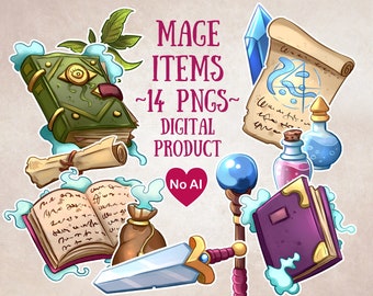 Wizard DnD Clipart, Mage Items, Wizardry Clipart, DnD Items, Mage Clipart, Magical Clipart, Spellbooks Clipart, Wizard Scrapbooking