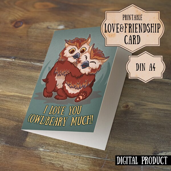 Printable Cute Card Owlbear, Nerdy Love Card DnD, Nerdy Love Quote, Folded Card Dungeons and Dragons Owlbear, Hug Card, Cute Monsters Card