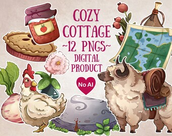 Cottagecore Clipart Set - Cottagecore Cute Scrapbooking Cozy Cottage Core Journal - Cute Printables Cottagecore Art Cozy Digital Stickers