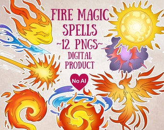 Fire Magic Clipart Set - Fantasy Magic Spells, Fire Clipart, Magic Fire Effect, DnD Fire Spells, DnD Digital Spell Art, Digital Scrapbooking