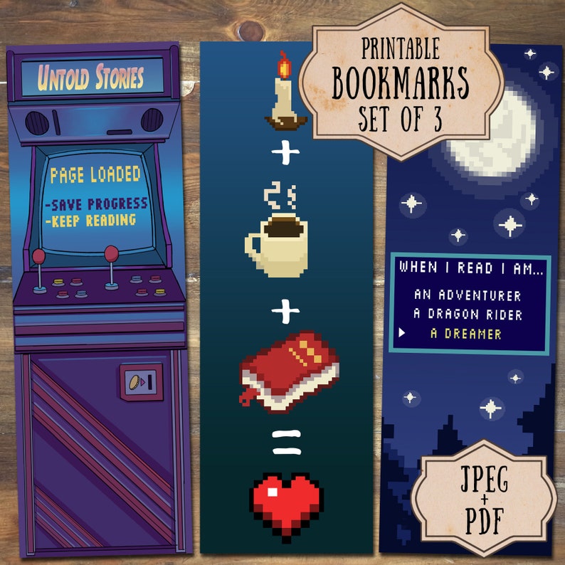 Printable Gaming Bookmarks Pixel Art Retro Gaming Bookmarks Etsy