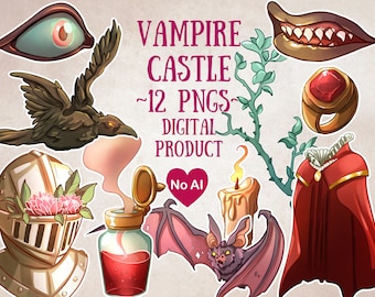 Vampire Clipart Set - Vampire Fantasy Scrapbooking Spooky Printables DnD Journal - Vampire DnD Digital Art Gothic Spooky Adventure Crafts