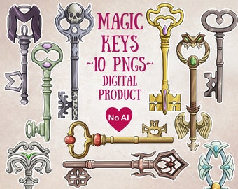 Magic Keys Clipart Set, Magical Keys, DnD Key Props, Fantasy Keys, DnD Key Token, Fantasy Scrapbooking, Vintage Keys, DnD Digital Download