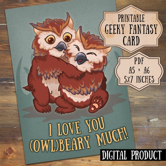 Cute Love Card Owlbear Printable Card Owlbear Cute Love Etsy