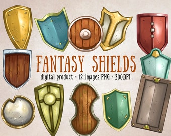Fantasy Shields Clipart, DnD Shields Armor Clipart, Medieval Crest Shield Scrapbooking, DnD Inventory Download PNG, Knight, Warrior Shield