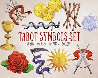 Tarot Scrapbooking, Arcana, Rose PNG, Sun PNG, Mystical PNG, Romantic Clipart, Digital Clipart