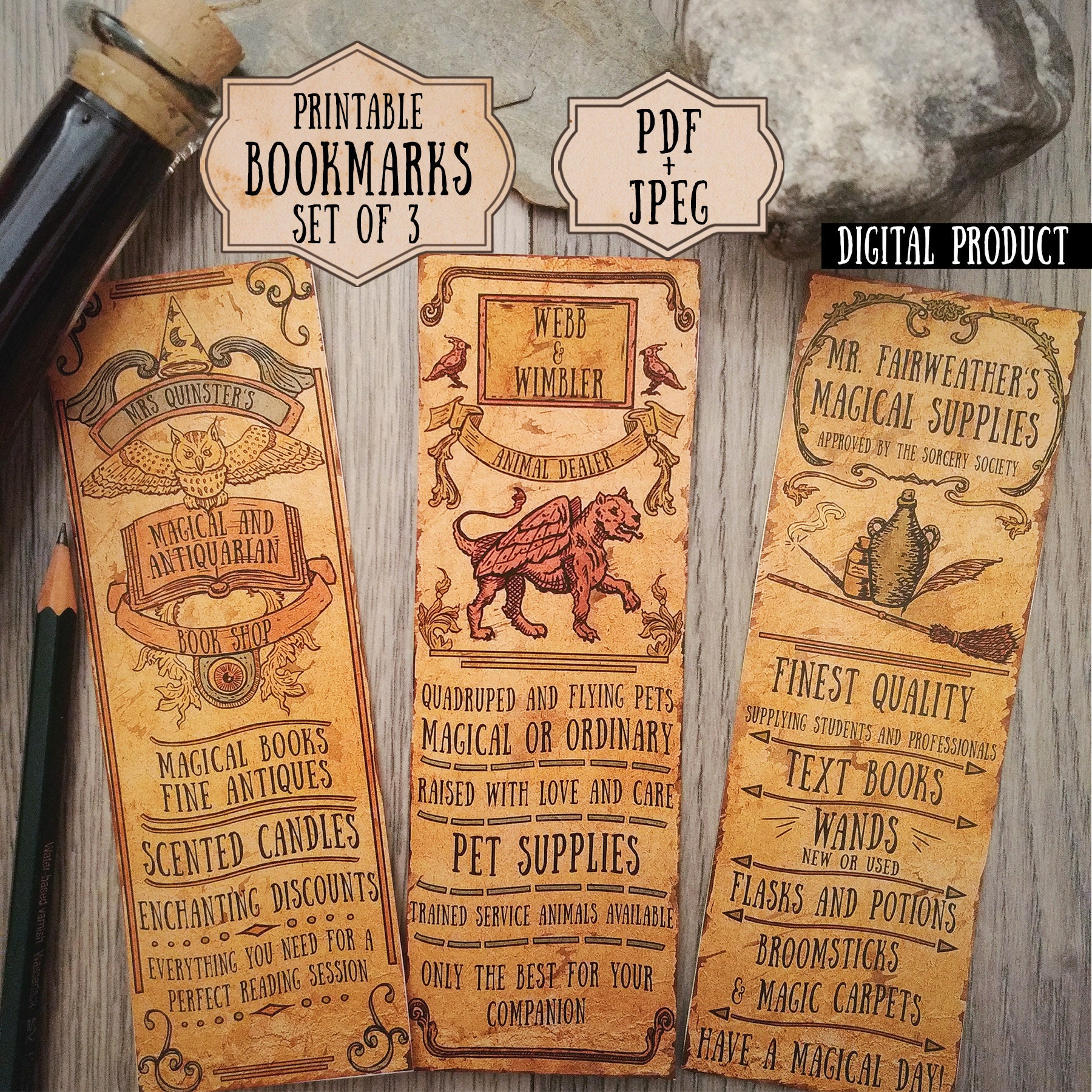 wizardry bookmarks vintage printable bookmarks wizard etsy