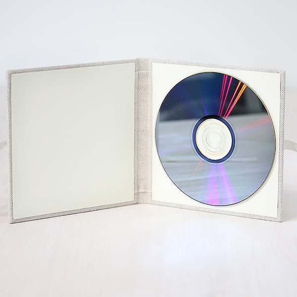 Lot de 10 - emballage cd / dvd - boîtier cd / dvd de baptême de mariage - étui folio en lin cd / dvd - folio en lin