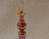 Delicate Pretty Pink Blown Glass Egyptian Perfume Bottle Decorated with 24k Gold - 12.5cm Tall