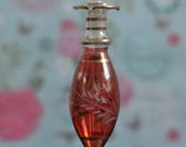 Delicate Blown Glass Egyptian Perfume Bottle Pink Decorated with 24k Gold - 15cm Tall