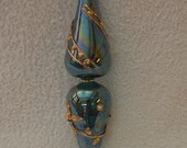 Delicate and Rare Blue Blown Glass Egyptian Perfume Incense Hanger Decorated with 24k Gold - 18cm Tall