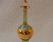 Delicate Pretty Green Tall Neck Blown Glass Egyptian Perfume Bottle Decorated with 24k Gold - 13.5cm Tall