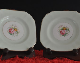 Pair of Vintage TUSCAN Pale Mint Green Square Side Plates - 16cm by 16cm