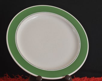 Piatto piano semplice in gres vintage verde e bianco Hornsea - diametro 26 cm