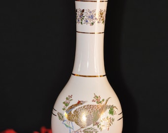 Lovely Tall White and Gold Bud Vase - 18cm Tall