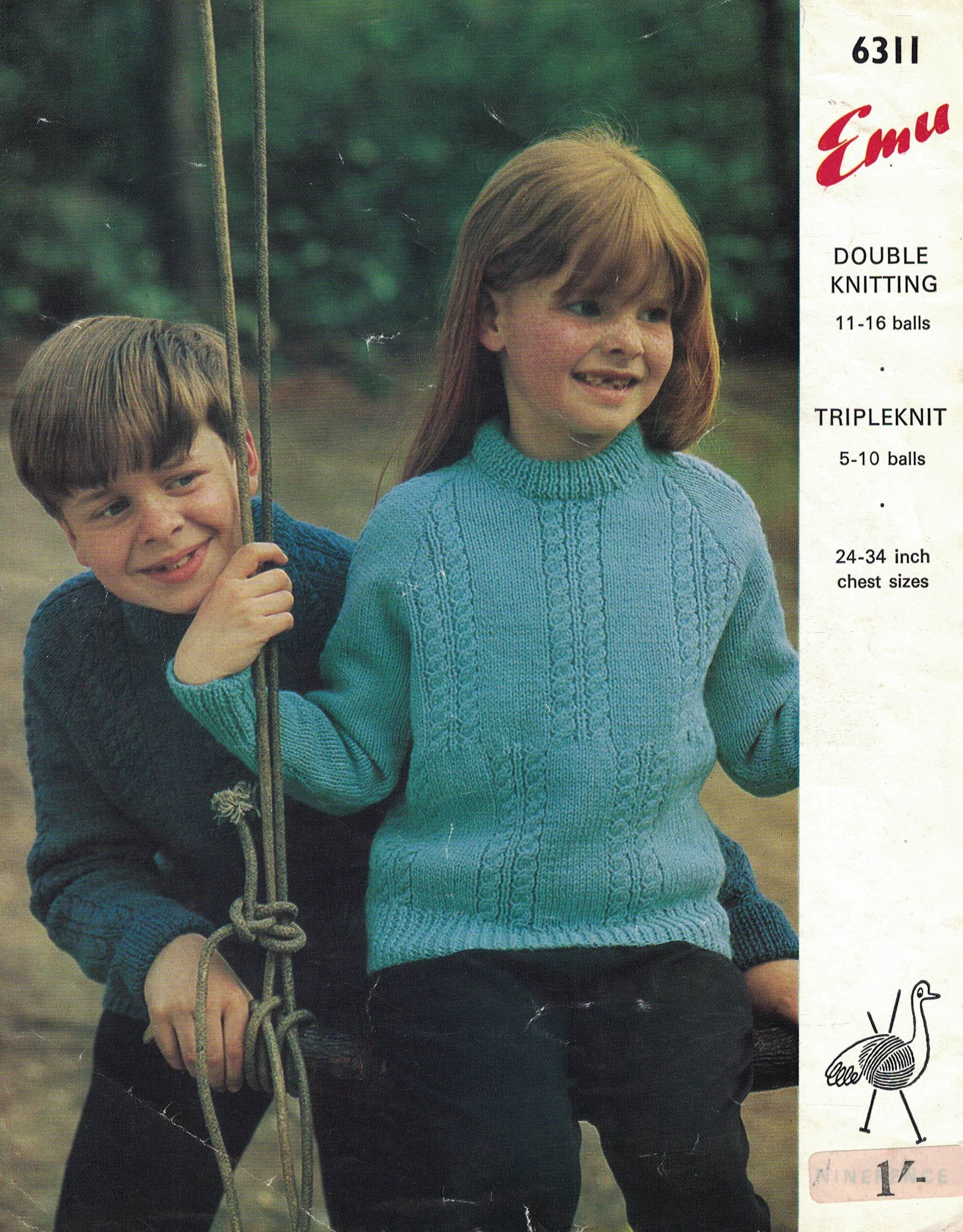 Vintage EMU Knitting Pattern for Childrens Crew Neck Sweaters | Etsy