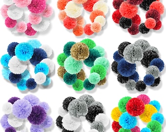 Tissue Paper Pom Poms 16 pc | Colorful Party Decorations