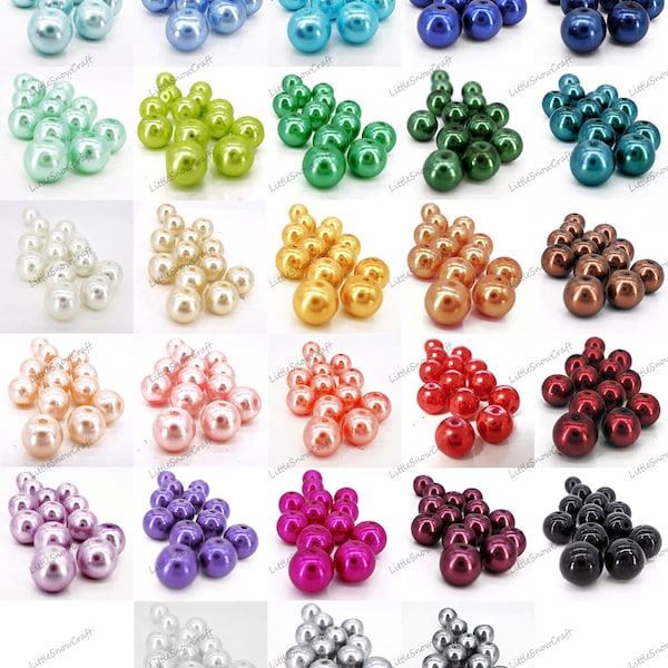 Glass Pearl Beads 4mm 6mm 8mm 10mm Round Jewellery Wedding Sewing Crafts