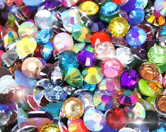 1000 Mixed Color Resin Rhinestones, 2-6mm Flatback Gems