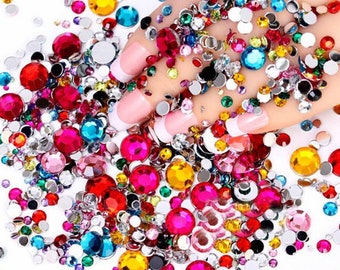 1000 x Resin & Jelly Rhinestones 2-6mm Mixed Colours Flat Back Diamante Nail Art Craft Gems