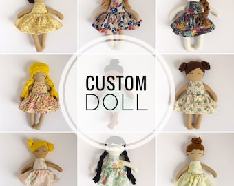 Poupée personnalisée en tissu, poupée de chiffon personnalisée, poupée en tissu, cadeau grande soeur, cadeau de fille de fleur, cadeau de baby shower, décoration de chambre d'enfant