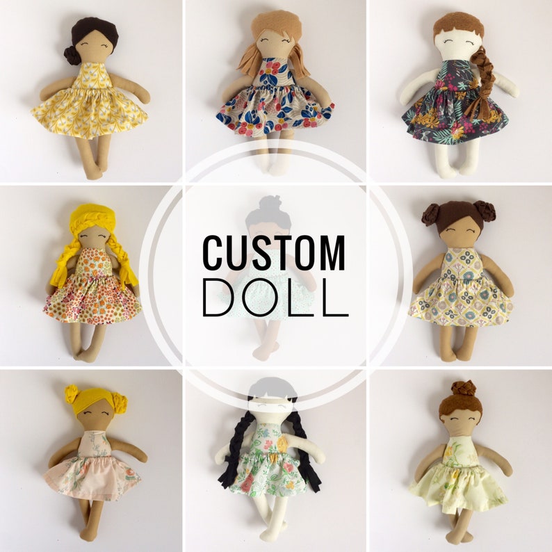 personalized heirloom cloth doll, custom rag doll, fabric doll, big sister gift, flower girl gift, baby shower gift, nursery decor image 1