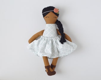 dark skin cloth doll, vintage personalized cloth doll, fabric doll, big sister gift, flower girl gift, baby shower gift, nursery decor