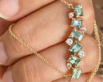 Montana Sapphire with White Sapphire -14k Yellow Gold Necklaces