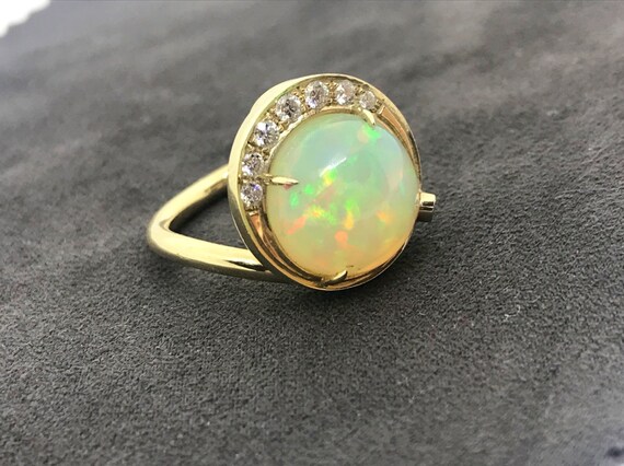 Ethiopian Opal Ring 14k Yellow Gold W/ Diamond Accent Stones | Etsy