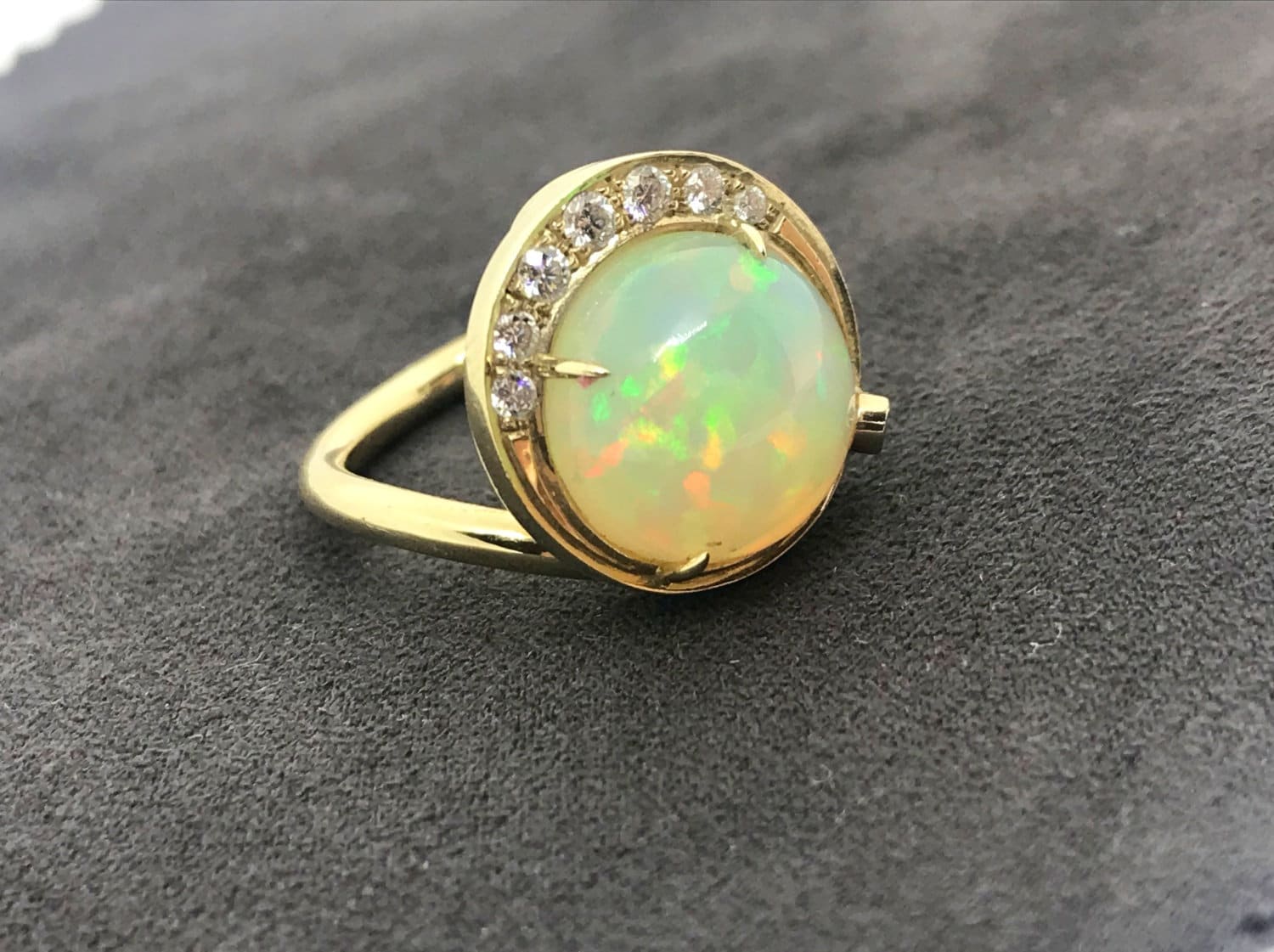 Ethiopian Opal Ring 14k Yellow Gold W/ Diamond Accent Stones - Etsy