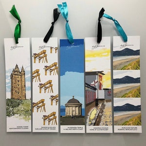 5 Bookmark SET | Landmarks of Northern Ireland | Harland and Wolff bookmarks | Murlough Mournes | Scrabo | Kingspan Ulster Rugbybookmark