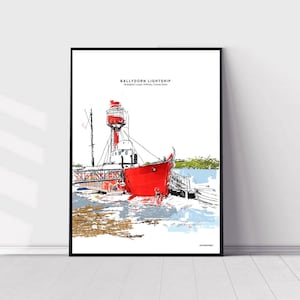 Ballydorn Lightship / Strangford Lough / Killinchy, Contea di Down, Irlanda del Nord / Isola di Sketrick / Stampa artistica di poster di nave barca